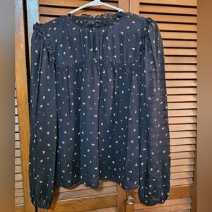 Sanctuary Black Floral Smocked Peasant Blouse Long Sleeve